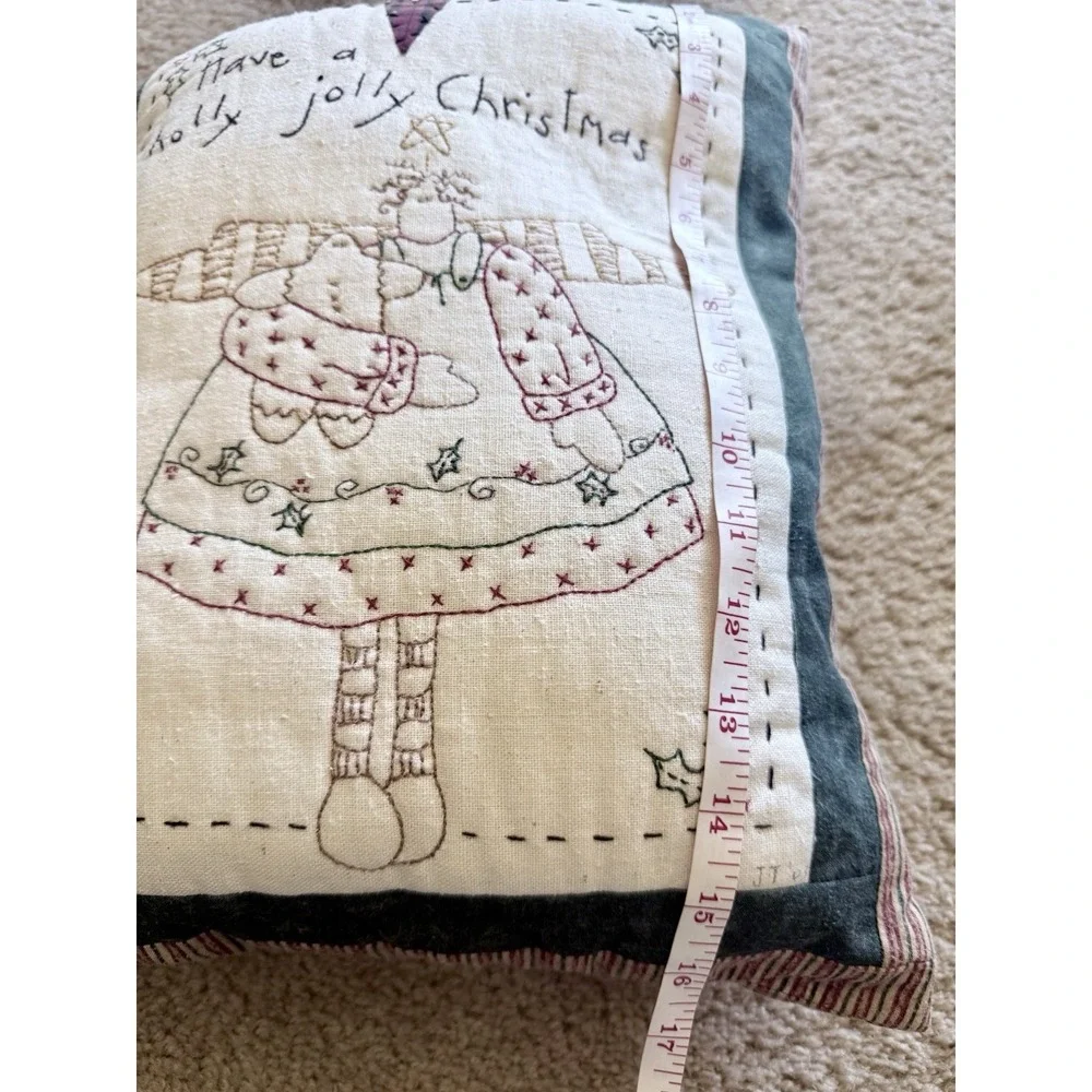 Vintage Primitive Christmas Angel Handmade Pillow Folk Art Ticking Stripe 16